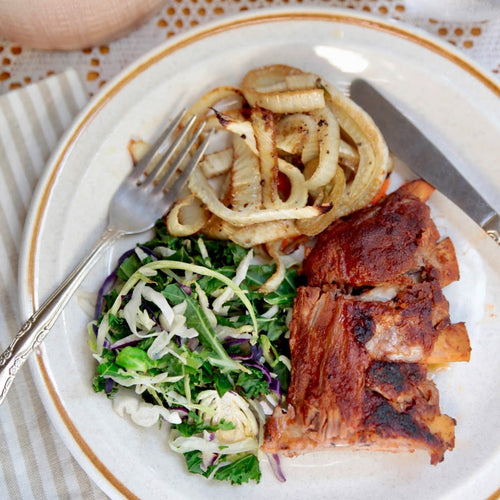 Slow-Cooked BBQ Pork Ribs with Roasted Fennel & Mixed Cabbage