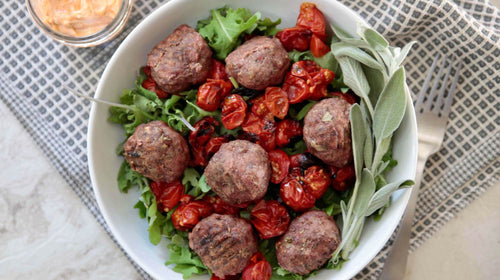 Keto Sage & Cinnamon Meatballs with Blistered Cherry Tomatoes