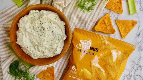 Herbed Veggie Dip with Spicy Nacho Cheese Chips