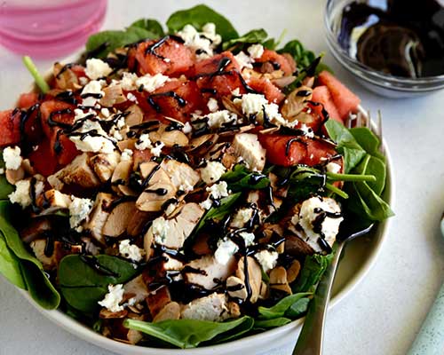 Balsamic Watermelon Chicken Salad with Blue Cheese
